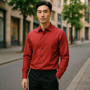 Express 1MX Modern Fit Burgundy Button Front Shirt Size Medium